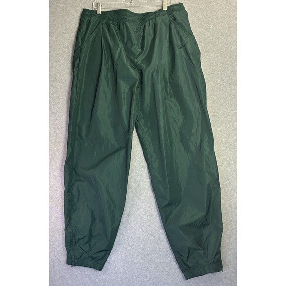 Nike Vintage Track Pants XXL Green Nylon Joggers Windbreaker Zip Cuffs - Picture 1 of 9